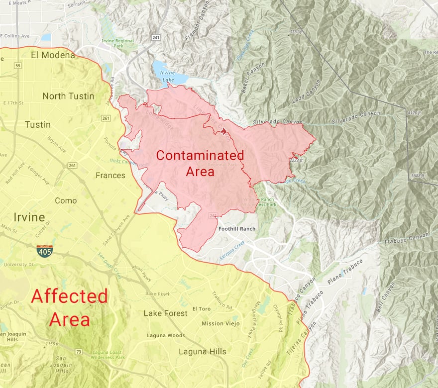 Bond Fire Affected Area Map